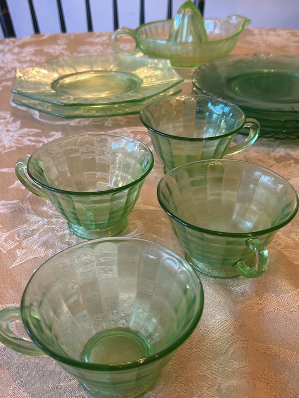 Uranium Glass Lot— 12 pieces — Vintage Green Glass Dinnerware Glows in the Dark - Picture 3 of 7